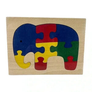 HANDMADE HAND-PAINTED WOODEN ELEPHANT PUZZLE TOXIC-FREE KIDS LEARNING TOY GIFT